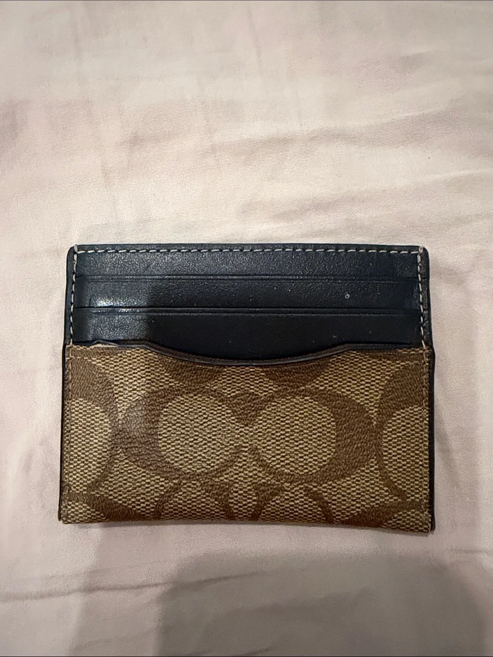 Coach Brown Signature Canvas Card & Key Window Holder with Black Trim